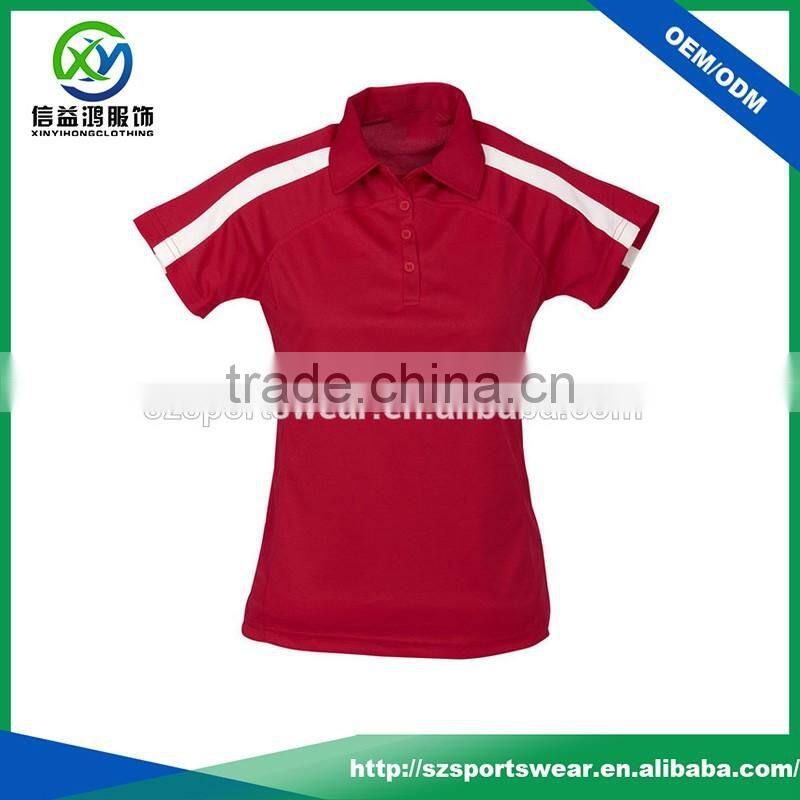 Red color mens 100% polyester slim fit cut golf polo shirts with embroidered logo