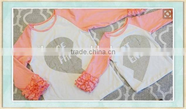 Little girl ruffle raglan shirt best friend monogram applique shirt icing ruffle long sleeve baby shirts raglan baseball t-shirt