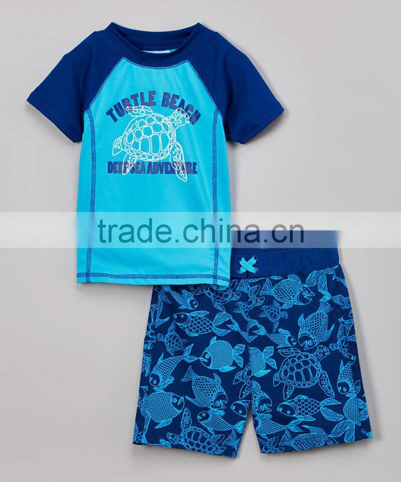 2016 New Boys Beachwear With Blue Fish Tails Rashguard Set Boys Sportswear Boys Clothing B-NP-TR905-388