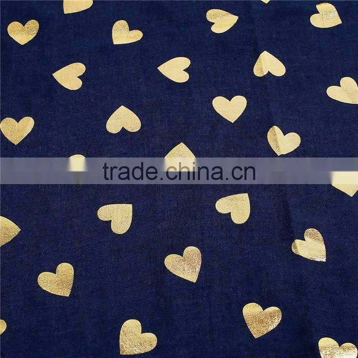 Cotton Polyester Blend Scarves & Wraps Rectangle Golden Navy Blue Heart Import Scarf