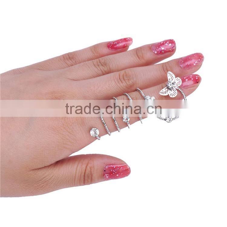 Silver Alloy Rhinestone Butterfly flower Wrap Around Spiral Rings