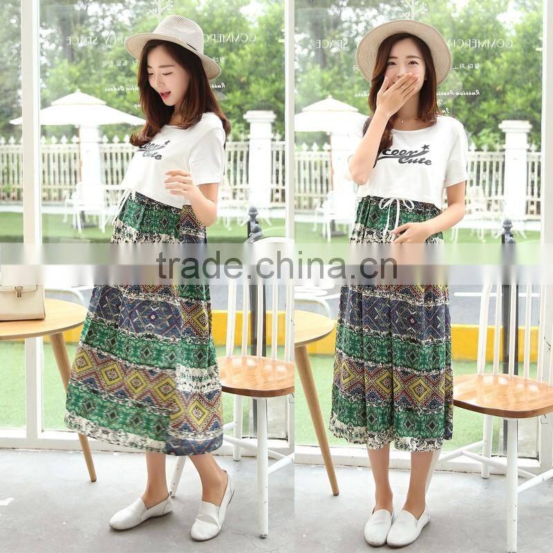 Korean Style Short Sleeve Blouse Printed Pregnant Maxi Dresses Ladies Maternity Dress