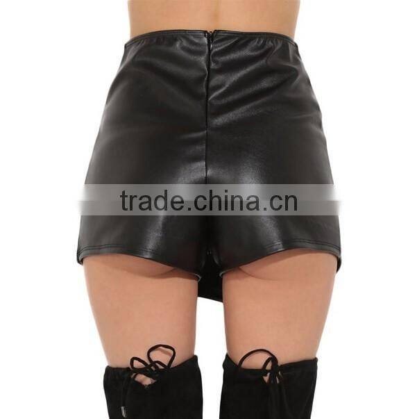 Women Fashion Asymmetrical Punk Rock Casual Party Clubwear Ladies Black Sexy Pu Leather Shorts