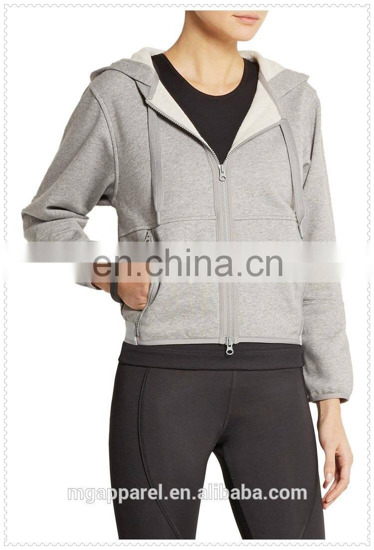 wholesale OEM hooded sweatshirt cotton blend jersey cropped top hoodie