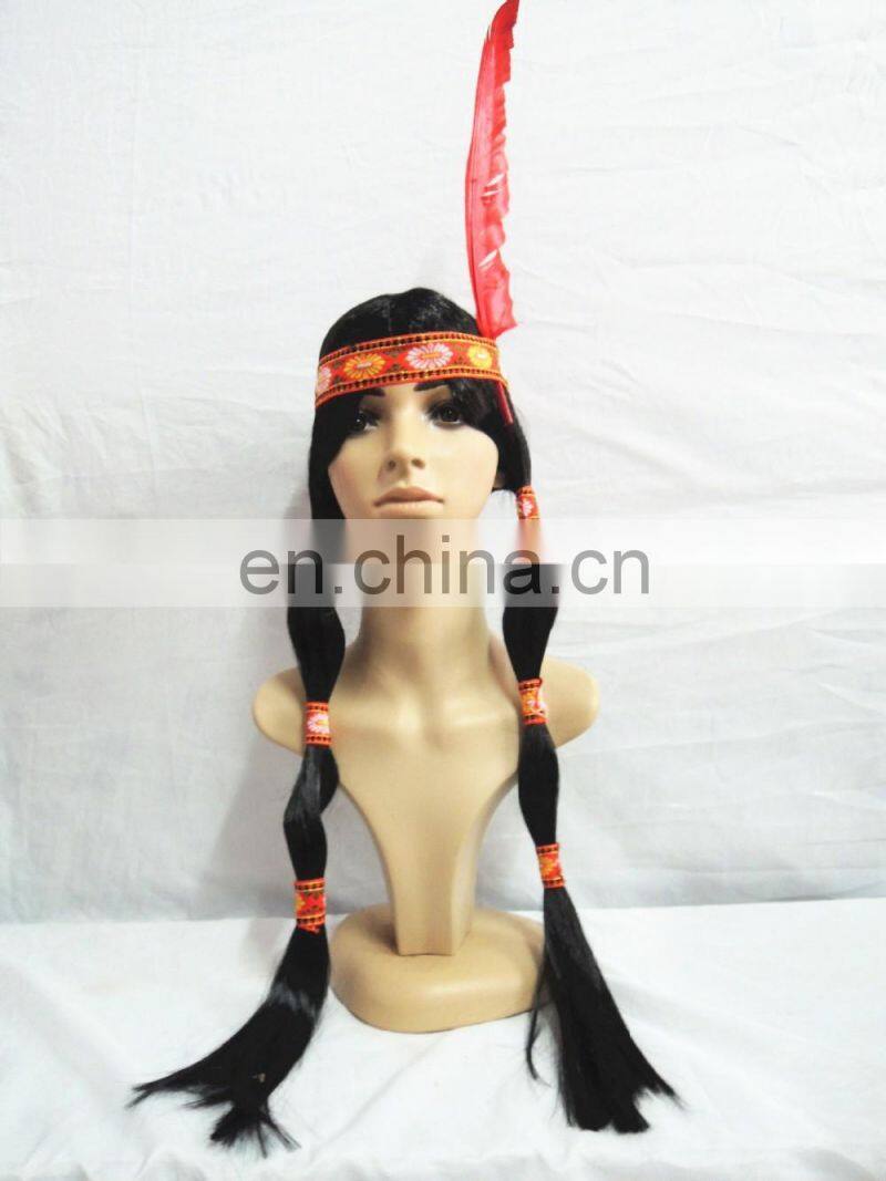 Native Indian Plaits Feather indian women hair wig