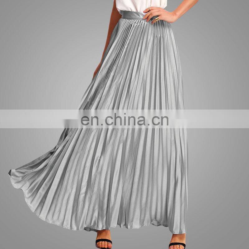 New Style Muslim Style Ladies Islamic Long Pleated Maxi Dress Silver Color Pleated Flare Maxi Skirt