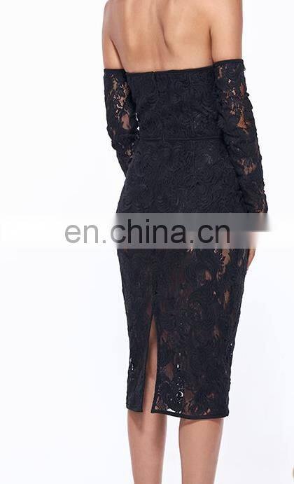 2017 long sleeve lace bandage mini dress off-shoulder dress
