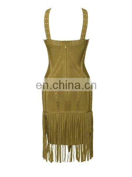 Amigo 2017 new style sexy cross strap tassel bandage dress midi eyelet beaded evening dresses for women club wear