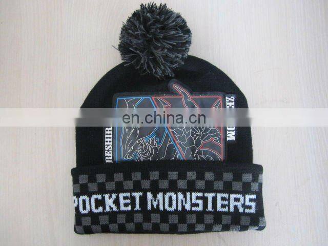 Hot sell High quality 100% acrylic assorted color jacquard knitted hat or winter beanie with lovely yarn ball