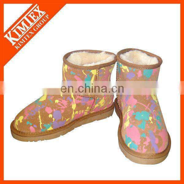 colorfull print ankle snow boots