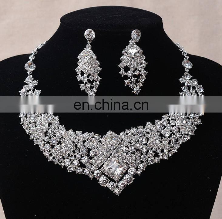 Luxurious Leaf crystal bridal wedding necklace+earrings+tiara jewelry sets jewelry wholesale china