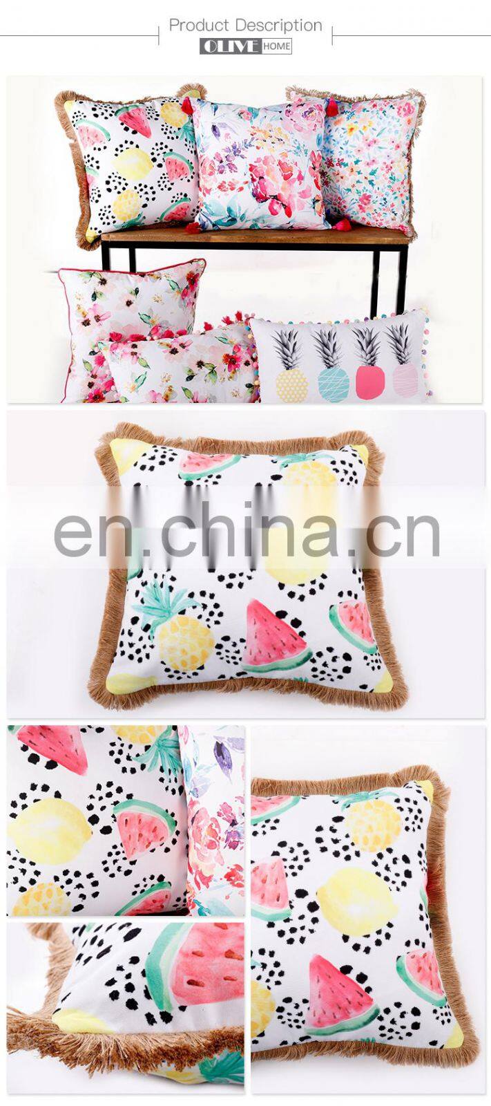 2018 Home Decor Fruits Printed Outdoor Cushion Pillow With Tassels Trimmings