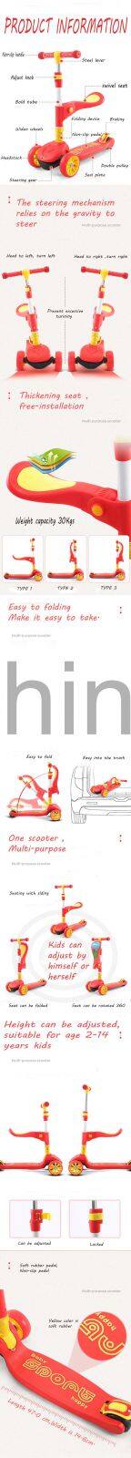 3in1 Kick Scooter with Removable Seat Great for Kids & Toddlers Girls or Boys Adjustable Height