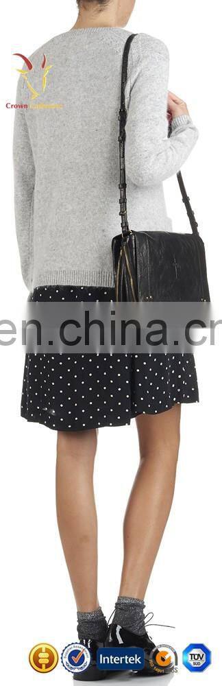 Women winter gery pure cashmere cardigan round neck sweater