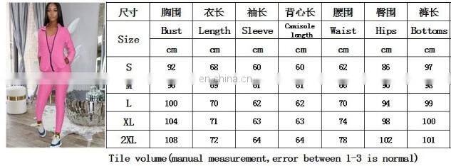 2021 New Fashion Plain Long Sleeve Jacquard 3 Piece Fall Sets Women Zipper Tracksuit Set