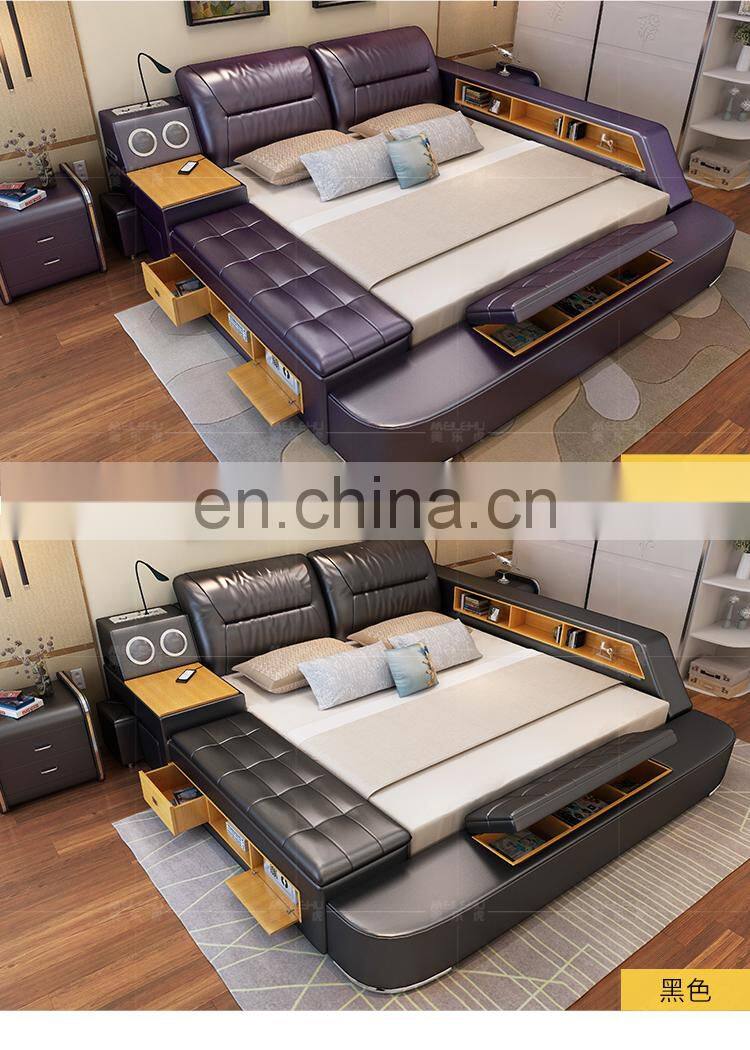 Home modern furniture classic design wooden leather bed
