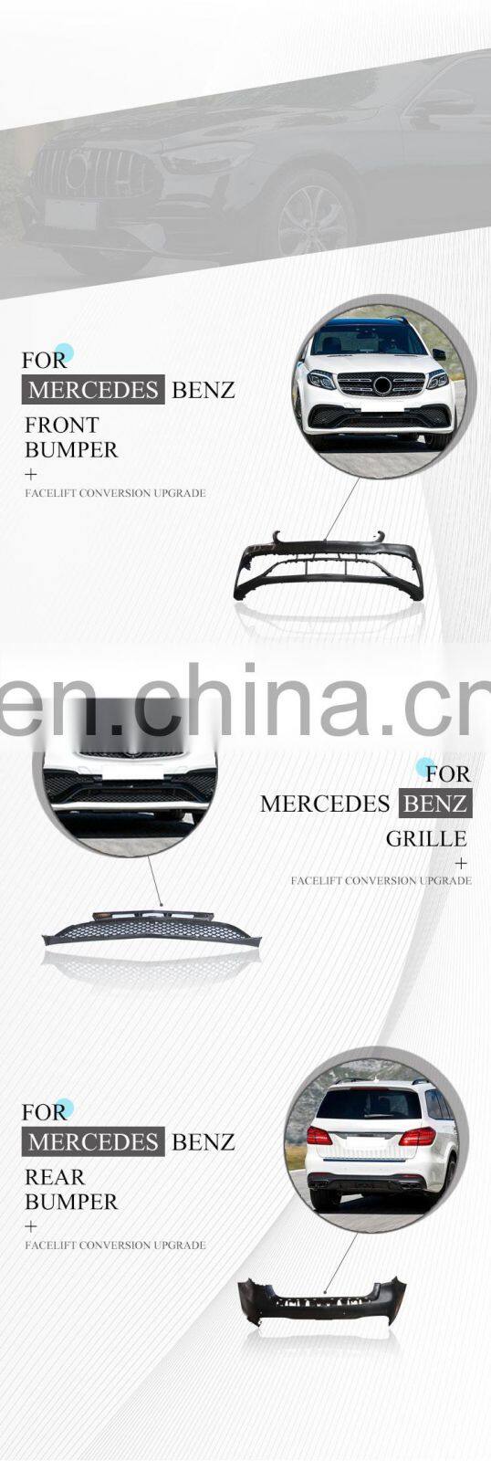 GBT drop shipping car bumpers mercedes gls bodykit amg 63 style gls amg kit tuning facelift for body kit x166