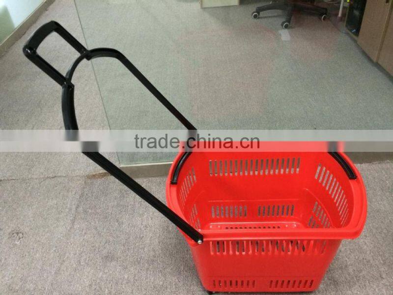 Shopping Basket with Wheels Plastic Handle and Bar Plastic Basket