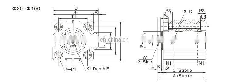 SNS SDA32X25 pneumatic double acting small thin compact air cylinder