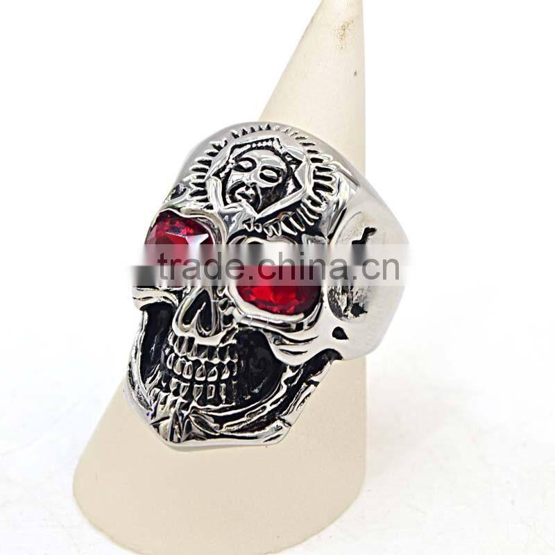 China 2016 New Products Single Stone Ring Designs Skull Rings With Ruby