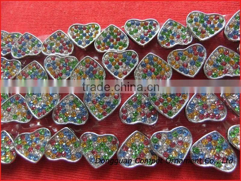 10 mm slide charms heart Alloy metal crafts mixed color of rhinestone heart charm