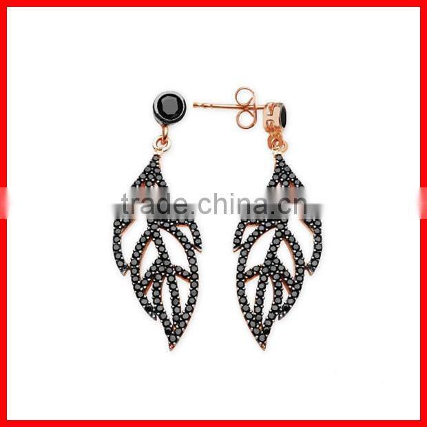 2016 FACTORY promotion summer new arrive dangle pave black zirconia Leaf crystal earring