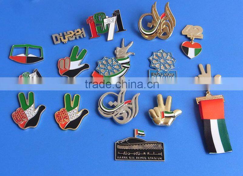 Letter M shape metal lapel pin UAE falcon badge