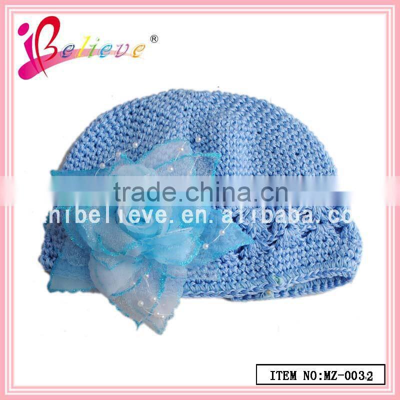 Fashion baby hat wholesale flower patterned knitted hat for child