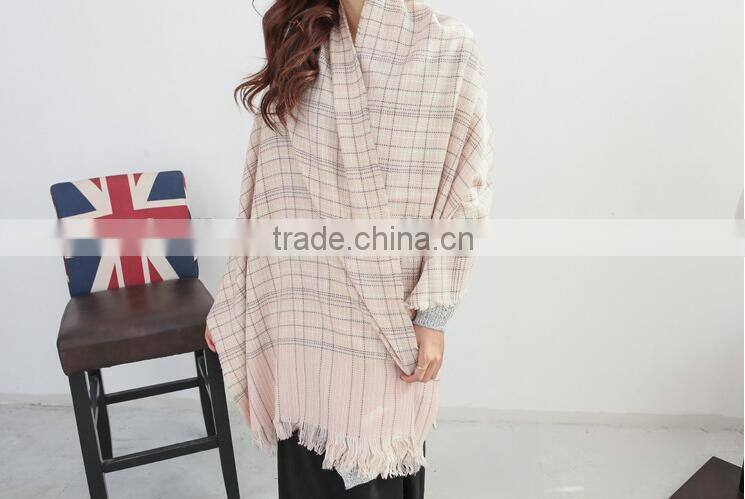 Newest Fringed Tassel Jacquard Checked Plaid Fashion Ladies Winter Wool Scarf