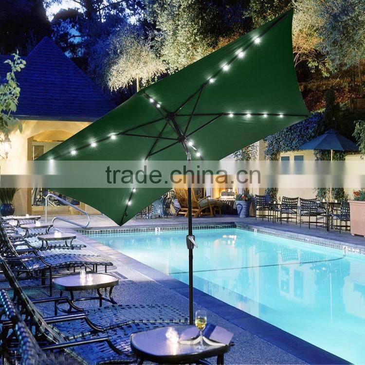 Outdoor Patio Beach Aluminium Sun Shade Solar Powered Handle Led Light Umbrella Clear Led Umbrella