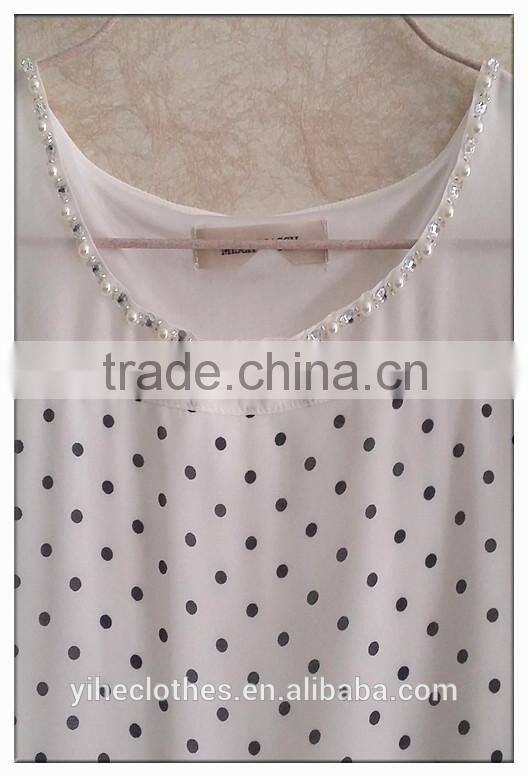 Simple wave point chiffon T-shirt O-neck girls t-shirt