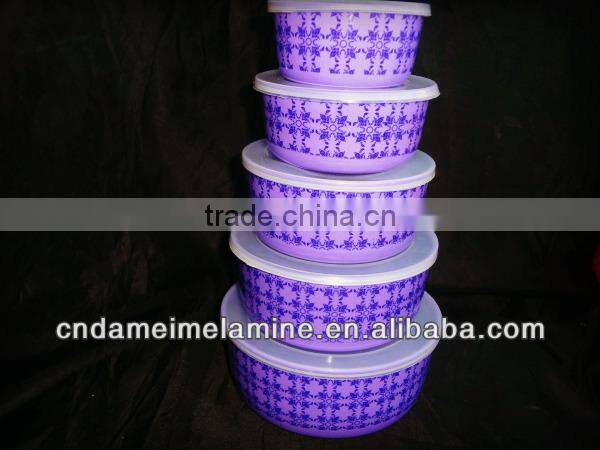 Purple color printed melamine bowl sets with lids