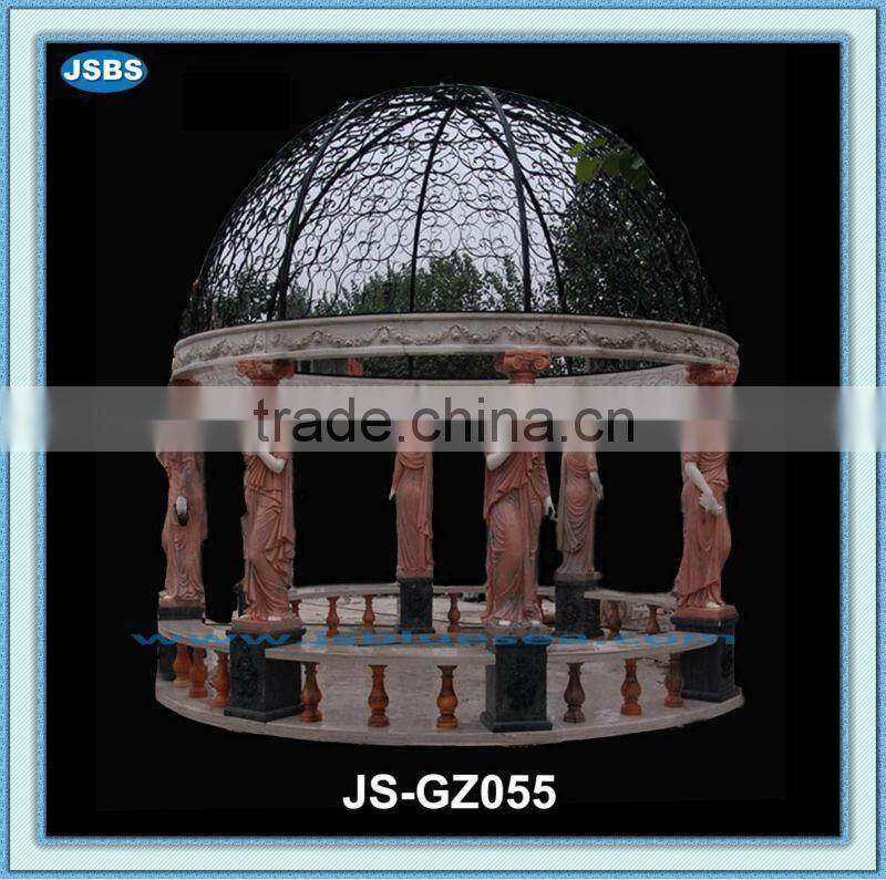 hand carved natural stone gazebo with solid roof