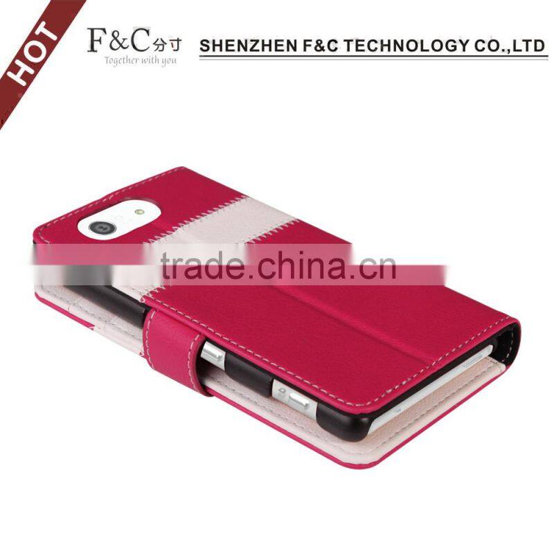 2015 idea 5.2 inch color constrast leather cell phone case for Sony Xperia Z4 Compact wallet case with stand
