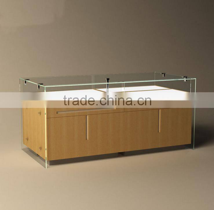 Wood Cell Phone Case Display Table Rack With Glass