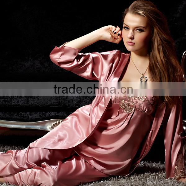 Ladies sexy night wear fabric polyester silk satin night wear fabric for women