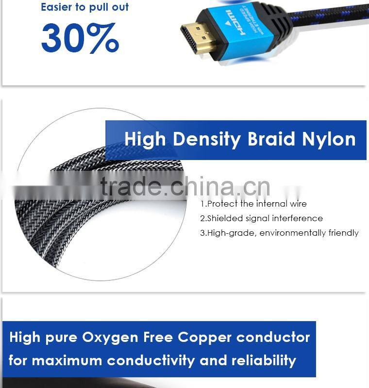 Metallic Shinning HDMI cable A male to A male with Cotton Sleeve for Blue ray DVD