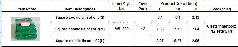 Santa square cookie tin set of 3