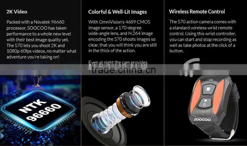 SOOCOO S70 WIFI Waterproof 2K Sports Cameras Full HD 170 Degree Wide-angle Lens(Add 1*Charger)