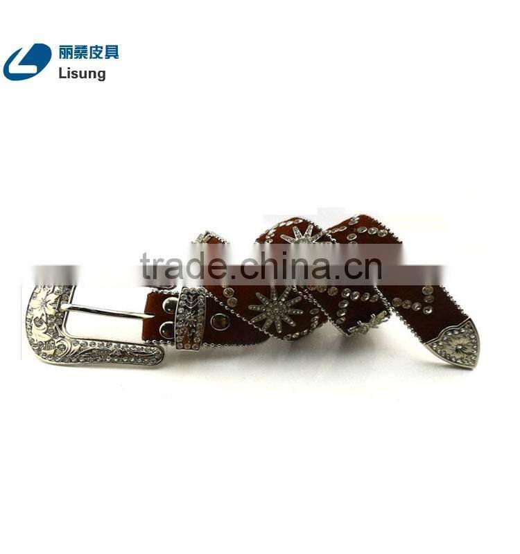 Brown Horse Hair Spur Bling Rhinestone Studded Belt