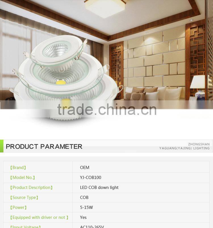 cob aluminum downlight recessed 15w indoor lighting