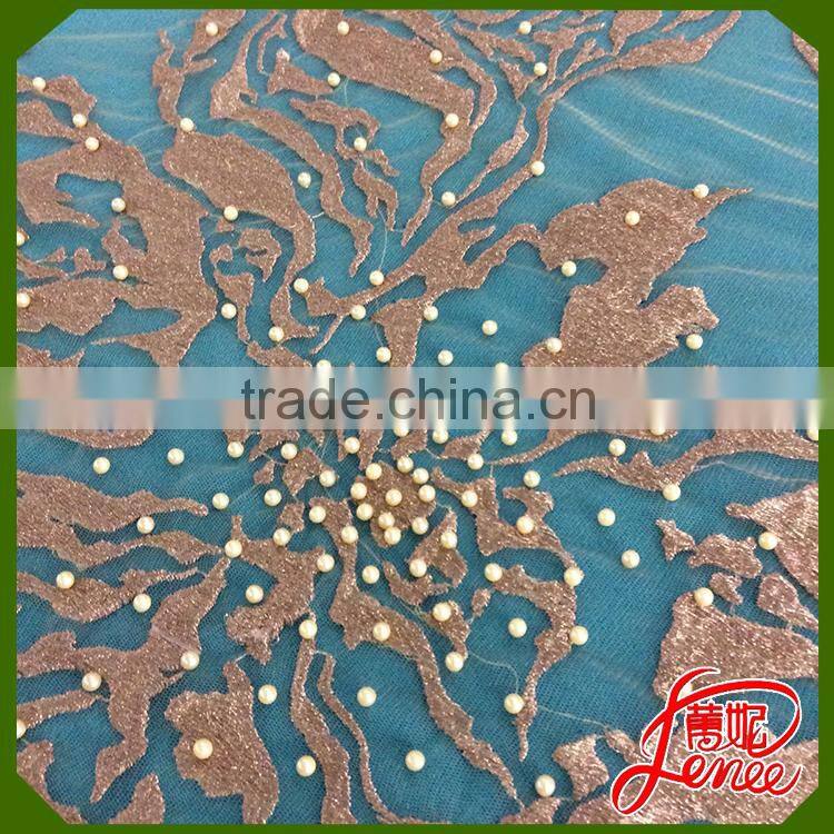 Exquisite Handmade Plain Embroidery Fabric with Pearl Beads