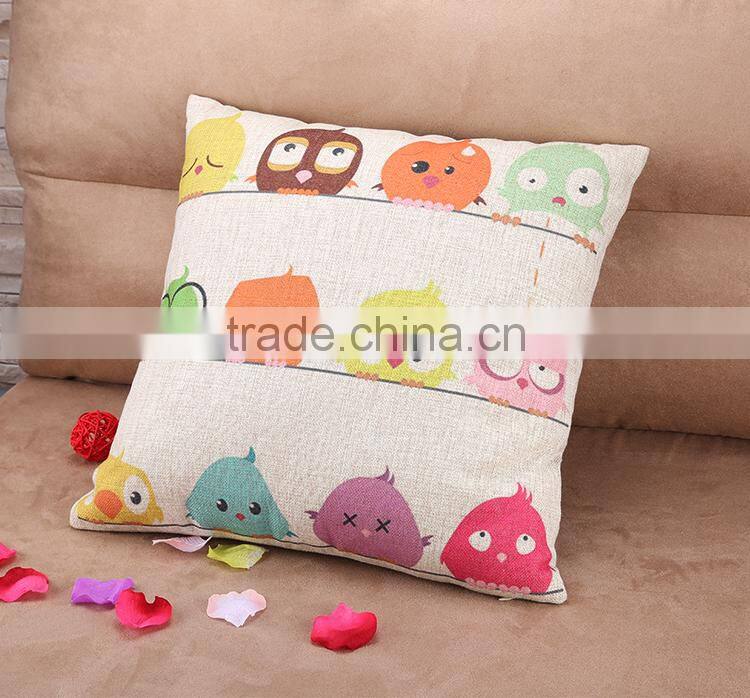 2015 cotton and linen Cartoon cute bird sofa cushion cover American country creative pillowcase