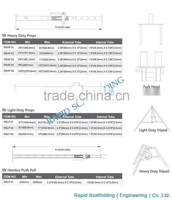 Construction steel props HDG