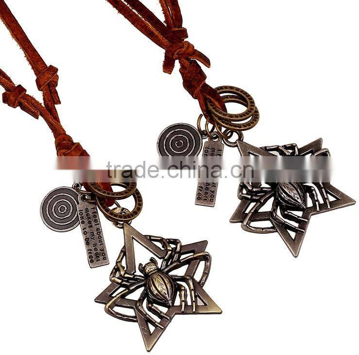 custom new popular fashion spider man leather pendant necklace