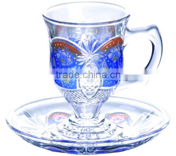 Small glass tea cup saucer set