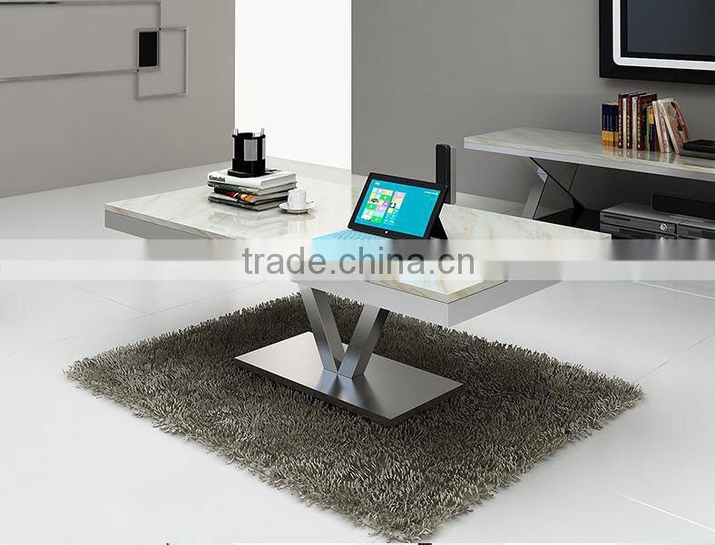 Glass top Stainless Steel V-shape foot tea table
