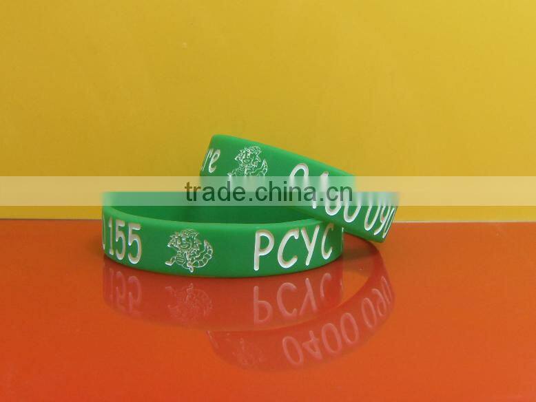 Debossed silicone wristband, Ink filled bracelet, Engraved wristband