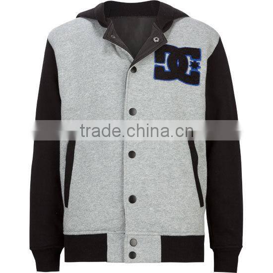 letterman jacket with hood collar