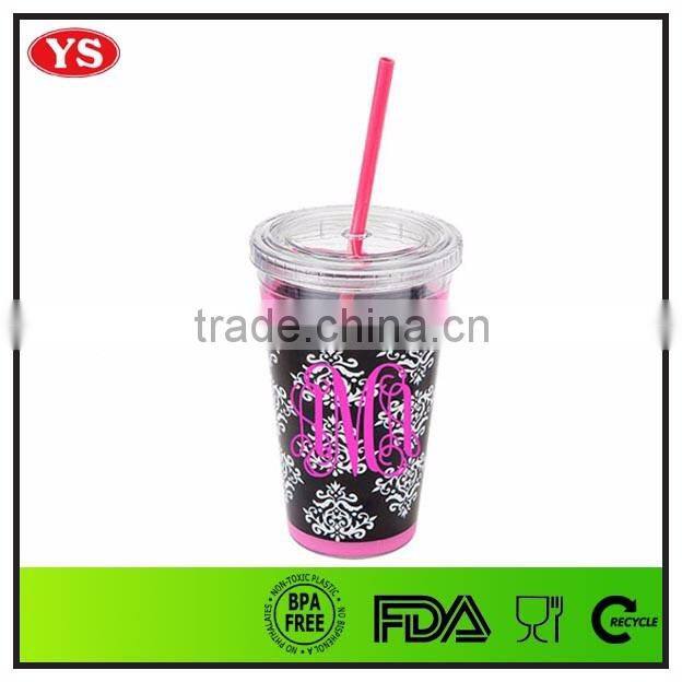 16oz bpa free double wall acrylic tumbler with straw and insert